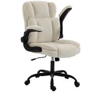HOMCOM Sillón Oficina ergonómico de Felpa Beige | Reposabrazos abatibles, función mecedora, altura ajustable, respaldo con alas, ruedas 360°, para sala, hogar, oficina