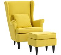 HOMCOM Sillón orejero con otomana, sillón tapizado con patas de madera de caucho, tapizado de tela, Amarillo
