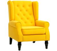 HOMCOM Sillón Orejero Moderno, Butaca de Salón con Reposabrazos y Patas de Madera, Sofá Individual Carga 160 kg para Oficina, Sala de Estar y Dormitorio, Amarillo Yellow
