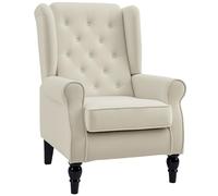 Homcom sillón orejero moderno, butaca de salón con reposabrazos y patas de madera, sofá individual carga 160 kg para oficina, sala de estar y dormitorio, crema