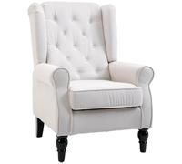 Homcom sillón orejero moderno, butaca de salón con reposabrazos y patas de madera, sofá individual carga 160 kg para oficina, sala de estar y dormitorio, crema