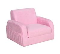 HOMCOM Sillón para Niños de 3 Años Transformable 2 en 1 Plegable 2 Posiciones Rosa