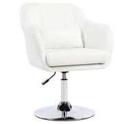 HOMCOM Sillón para Salón Giratorio 360° con Altura Ajustable Respaldo Envolvente Reposabrazos y Cojín 60x60x79-91 cm Blanco