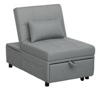 HOMCOM Sillón Plegable 3 en 1 con Bolsillo Lateral Cama de Invitados con Cojín y Respaldo Regulable Gris Claro Aosom España