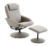 HOMCOM Sillón Reclinable con Reposapiés Sillón de Salón Giratorio con Tapizado en PU y Estructura de Acero Carga 120 kg Butaca para Dormitorio Sala de Estar Gris