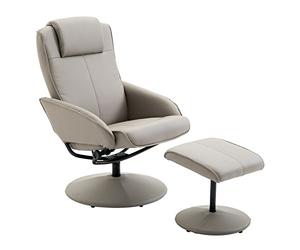 HOMCOM Sillón Reclinable con Reposapiés Sillón de Salón Giratorio con Tapizado en PU y Estructura de Acero Carga 120 kg Butaca para Dormitorio Sala de Estar Gris