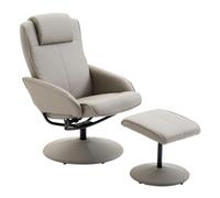 HomCom Sillón Relax Reclinable hasta 145° con Taburete reposapiés giratorio 360° Tapizado PU Gris