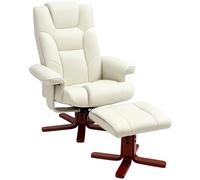 HOMCOM Sillón Reclinable con Reposapiés Sillón Relax de Salón con Tapizado en Tejido Tecnológico y Estructura de Madera Carga 150 kg Butaca para Dormitorio Sala de Estar Crema