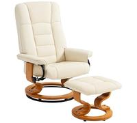 HOMCOM - Sillón reclinable con reposapiés, sillón relax de salón giratorio, marco de madera, revestimiento sintético, 76 x 85 x 104 cm, color crema