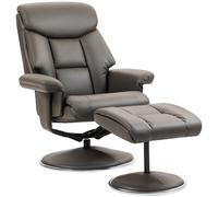 HOMCOM sillón relax con taburete, sillón de televisión con función reclinable, función basculante, sillón de TV con respaldo alto para dormitorio, sala de estar, cuero sintético, gris Gray