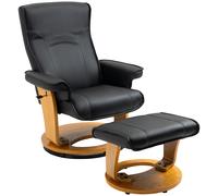 HOMCOM sillón relax con taburete, sillón de televisión con función reclinable, sillón reclinable giratorio, RuHesessel, sillón de TV para salón, hasta 150 kg, cuero sintético, acero, negro Black
