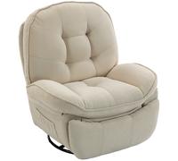 HOMCOM Sillón Relax de Chenilla Ajustable Manualmente Giratorio 360° y Basculante con Asiento Amplio Respaldo Alto Blanco Crema Aosom España