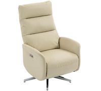 HOMCOM Sillón Relax Eléctrico Reclinable 160° Giratorio con Reposapiés Puerto USB y Type-C en Piel PU Beige Aosom España