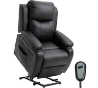 HomCom Sillón Relax Eléctrico Elevador Levanta Personas Respaldo Alto Reposapiés Tapizado PU Negro