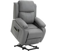HOMCOM Sillón Relax Eléctrico Reclinable Levanta Personas, Sillón Elevador, con Respaldo Alto, Control Remoto, Reposapiés, Acolchado Grueso, Tapizado en PU, Bolsillos Laterales, Negro Gray 76x90x105cm