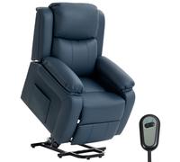 HOMCOM Sillón Relax Eléctrico Reclinable Levanta Personas, Sillón Elevador, con Respaldo Alto, Control Remoto, Reposapiés, Acolchado Grueso, Tapizado en PU, Bolsillos Laterales, Azul Oscuro Blue 76x90