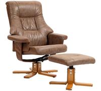 HOMCOM sillón relax con taburete, sillón de televisión giratorio, sillón de TV con función reclinable, sillón tapicado para sala de estar, dormitorio, microfibra 78 x 82,5 x 109 cm Brown