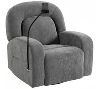 HOMCOM Sillón Relax Reclinable 3 en 1, Sillón Relax con Función Mecedora, Giratorio 360°, Soporte para Teléfono, Asiento Amplio, Respaldo Ancho, Tapizado en Terciopelo, Gris