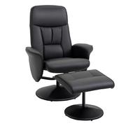 HOMCOM Sillón de salón con otomana – Tapizado en PU, reclinable 145°, giratorio, Negro
