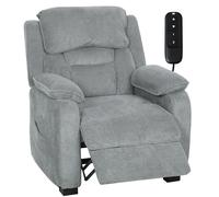 HOMCOM Sillón Relax Reclinable Eléctrico con Motor Silencioso, Sillón Reclinable de Terciopelo con Mando con 2 Posiciones de Memoria, Reposapiés, Reposacabezas, Puerto USB, Bolsillos Light gray 86x90x