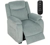 HOMCOM Sillón Relax Reclinable Eléctrico de Lino Asiento con Muelles Verde | Sillón Reclinable con Respaldo Grueso, Reposapiés, Reposabrazos Anchos, Mando, Puerto USB y 2 Bolsillos Laterales