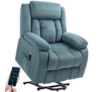 HOMCOM Sillón Relax Reclinable Eléctrico Levanta Personas, con Puerto USB, Sillón Elevador, con Control Remoto, Asiento Ancho, Reposapiés, Tapizado en Terciopelo, Bolsillos Laterales, Azul Blue 92x94x