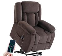 HOMCOM Sillón Relax Reclinable Eléctrico Levanta Personas, con Puerto USB, Sillón Elevador, con Control Remoto, Asiento Ancho, Reposapiés, Tapizado en Terciopelo, Bolsillos Laterales, Marrón