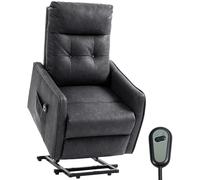 HOMCOM Sillón Relax Reclinable Eléctrico Levanta Personas, Tapizado en Cuero PU, Sillón Elevador con Control Remoto, Asiento de Muelles, Reposapiés, Respaldo Alto, Bolsillos Laterales Gray 68x86x104 c