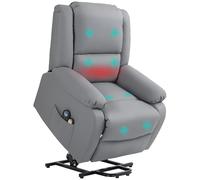 HOMCOM Sillón Relax Reclinable Eléctrico Levanta Personas Sillón Elevador con 8 Punto de Masaje Calor Lumbar 2 Controles Remotos Reposapiés Tela Resistente a los Arañazos y Bolsillo Lateral Gris