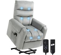 HOMCOM Sillón Relax Reclinable Eléctrico Levanta Personas, Sillón Elevador con 8 Puntos de Masaje, 2 Controles Remotos, Reposapiés, Tapizado en Pana, Acolchado Grueso, Bolsillo Lateral, Gris Gray 79x9