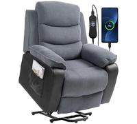 HOMCOM Sillón Relax Reclinable Eléctrico Levanta Personas USB Gris Oscuro | Sillón Elevador, Asiento Ancho 60 cm, Control Remoto, Reposapiés, Tapizado en Pana y Cuero