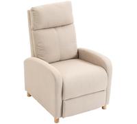 HOMCOM Sillón Relax Reclinable Manual hasta 135°, Reposapiés Beige | Muelles Ensacados, Respaldo Alto Grueso, Patas de Madera, Tapizado en Lino, para Salón, Oficina