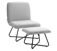 Homcom sillón relax sillón de salón con reposapiés butaca para dormitorio sin brazos con patas de acero en forma de cruz para sala de estar gris claro