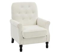 HomCom Sillón Relax, Tapizado en lino, Respaldo capitoné, Asiento acolchado, Patas madera, Crema