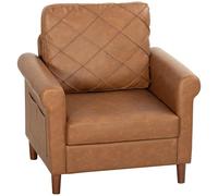 HOMCOM Sillón Relax, Sofá Individual, Tapizado en PU, Cojín Grueso, Respaldo con Costuras, Asiento Amplio, Patas de Madera Maciza para Salón, Dormitorio y Oficina, 82x71x84 cm, Marrón