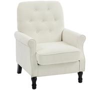 HomCom Sillón Relax, Tapizado en lino, Respaldo capitoné, Asiento acolchado, Patas madera, Crema