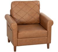 HOMCOM Sillón Relax Tapizado en PU Cojín Grueso Respaldo con Costuras Marrón Marrón-82x71x84 cm
