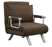 HOMCOM Sillón sofá-cama convertible 1 plaza desenfundable Gran Comodidad Cojín Patas apoyabrazos de metal gamuza Marrón Aosom España