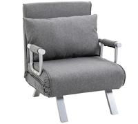 HOMCOM Sillón Sofá-Cama Convertible 1 plaza extraíble gran comodidad Cojín reposapiés reposabrazos metálicos lino gris Clai
