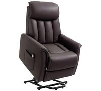 HOMCOM Sillón TV con ayuda de pie Sillón reclinable eléctrico con función reclinable, sillón TV con mando a distancia Bolsillo lateral y reposapiés Núcleo de muelles de bolsillo imitación piel Marrón