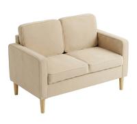 HOMCOM Sofá 2 plazas con 2 cojines, almacenamiento patas de madera maciza Loveseat pequeño moderno pana 117 x 63 x 79 cm Beige