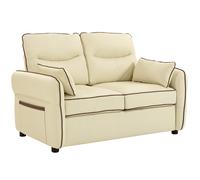 HOMCOM Sofá 2 Plazas en Piel Sintética con Acolchado Grueso, Bolsillo Lateral y 2 Cojines, 136x81x90 cm, Beige Aosom España