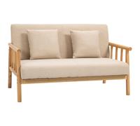 HOMCOM Sofá 2 Plazas Sofá con 2 Cojines Lumbares Sofá Acolchado con Estructura de Madera Aspecto Lino Moderno Sofá Doble para Habitaciones Pequeñas Salón Dormitorio Beige Beige