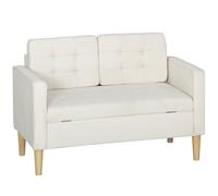 HOMCOM Sofá 2 Plazas, Sofá con Espacio de Almacenamiento, Patas de Madera, Sofá Tapizado Acolchado, Sofá Doble con Aspecto de Terciopelo para Salón, Dormitorio, 117x 62 x 78 cm, Gris Claro Light gray