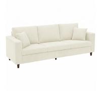 HOMCOM Sofá 3 plazas de terciopelo acanalado, sofá de salón moderno 225 cm, asiento amplio, cojín con muelles, crema