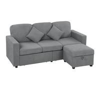 HOMCOM Sofá 3 Plazas Modulable con Puf Contenedor en Terciopelo acanalado, 196x139x85 cm, Gris Claro