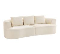 HOMCOM Sofá 3 plazas, sofá de chenilla de 260 cm con asiento ancho, acolchado con muelles ensacados, espuma de alta densidad, 3 cojines, crema Aosom España