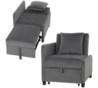 HOMCOM Sofá Cama 1 Plaza Convertible 4 en 1 Respaldo Ajustable Gris Oscuro | Sillón Cama Plegable, Tapizado en Terciopelo, Almohada con Funda Lavable, para Salón, 72,5x89,5x83 cm