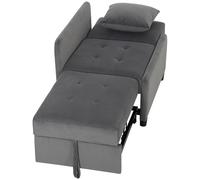 HOMCOM Sofá Cama 1 Plaza Convertible 4 en 1 Sillón Cama Tapizado en Terciopelo Respaldo Ajustable Gris Oscuro
