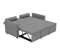 HOMCOM Sofá Cama 2 Plazas 3 en 1 con Respaldo Ajustable 6 Niveles Gris | Sofá Cama Deslizante, Tejido Lino, Bolsillos Laterales, 2 Cojines Fundas Extraíbles, para Sala de Estar, Espacios Pequeños